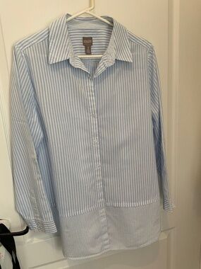Blue white Stripe Chicos Long Sleeve Cotton Blouse SZ 3